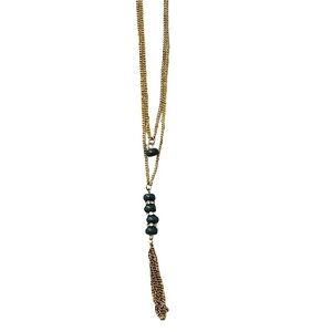 2/$15 - Multi Stone Tassel Necklace & Earrings - Gray